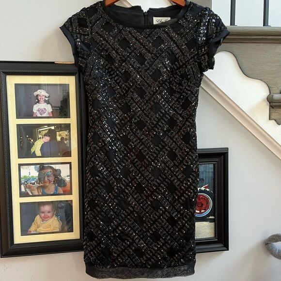 Eliza J Black Sequin Cocktail Dress sz 0P EUC - Picture 1 of 6